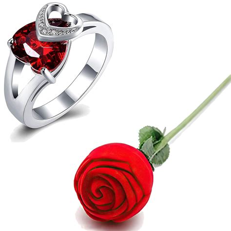 Buy Fashion Frill Valentine Gift For Girlfriend Heart Red Crystal ...