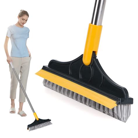 PHvilla 2 in 1 Floor Scrub Brush with Squeegee, Floor Brush Scrubber ...