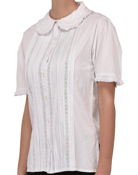 Peter Pan Collar Short Sleeve White Blouse – Cotton Lane – London