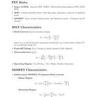 Formula Sheet: Field Effect Transistor (FET) - Electronic Devices ...