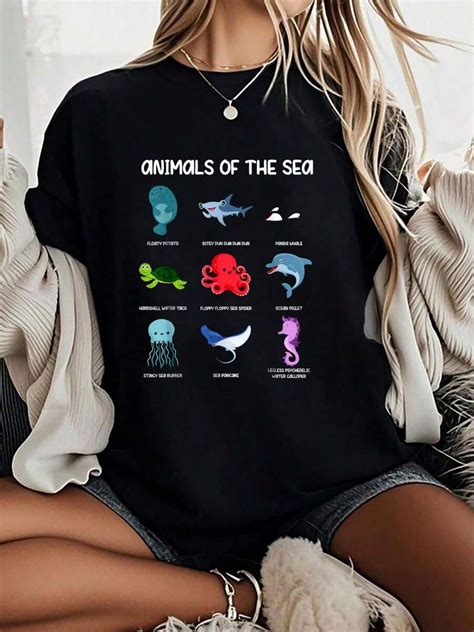 Animals Of The Sea Funny Ocean Animal Name Printed T-S, Short-Sleeved ...