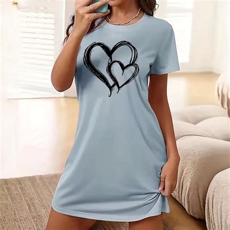 VgaVtl Womens Sleep Shirts Under $10.00 Blue Short Short Sleeve Women's ...