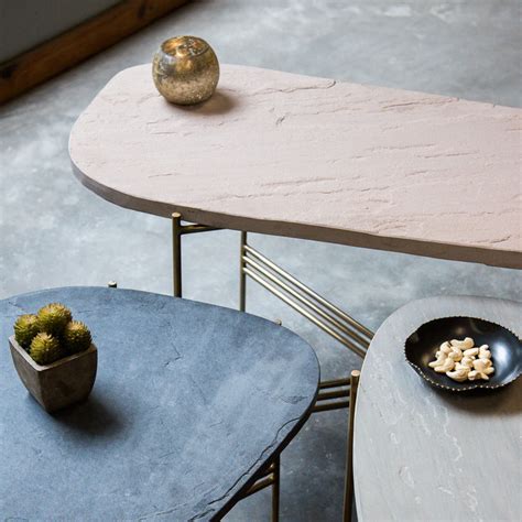 Elan Pietra Coffee Table Eclipse (Beige Stone, Polished Brass Finish ...