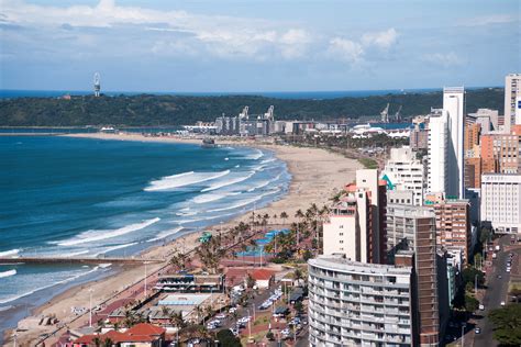 Seashore and landscape with buildings and beach in Durban, South Africa ...