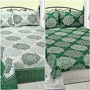 Fresh From Loom Cotton 300 TC Reversible 1pc Double Bed Bedsheet with 2 ...