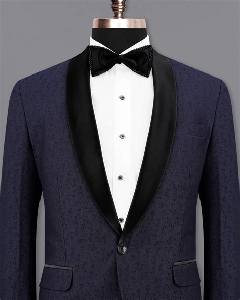 Bleached Cedar Navy Blue Textured Premium Tuxedo-Blazer for Men.