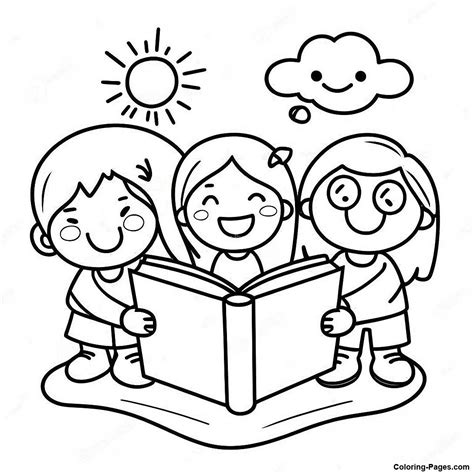 Happy Kids Reading Coloring Page | Coloring-Pages.com