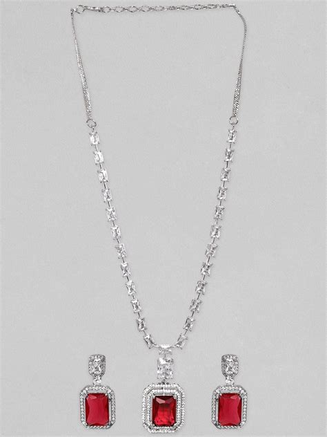 American Diamond Zirconia Ruby Red Necklace Set – Rubans