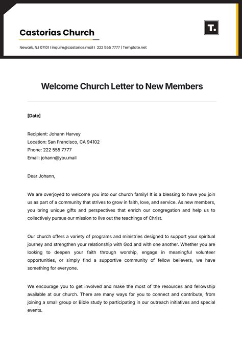 Church Greeting Letter Sample