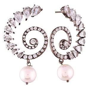 AccessHer AD earrings with pearl drop in gunmetal polish for women ...