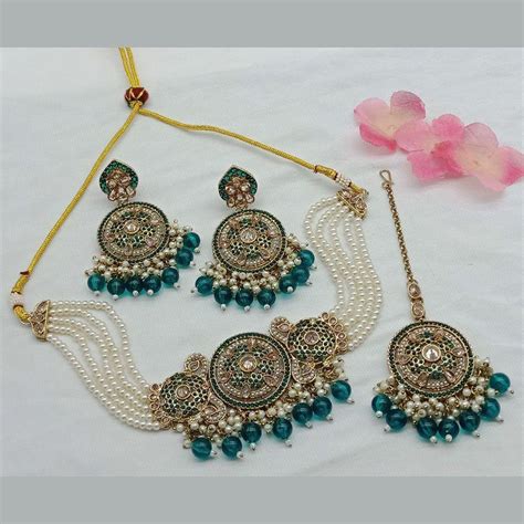 Anjali Jewellery Gold Plated Crystal Stone And Pearls Choker Necklace ...