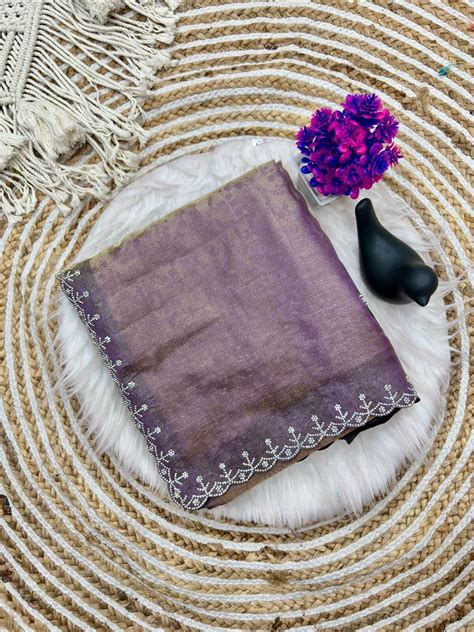 Flaunt Lavender Swarovski Work Fandy Silk Saree With Sumptuous Blouse ...