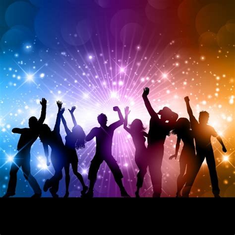 Shiny background with dancing people silhouettes | Free Vector