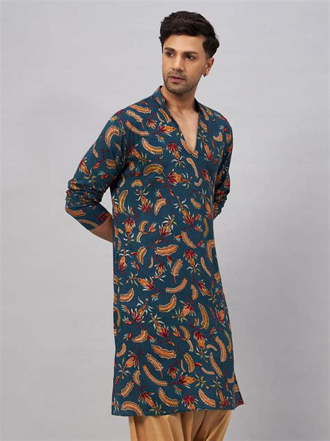 VASTRAMAY Men's Blue Printed Kurta – vastramay