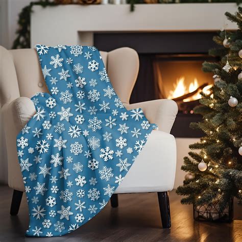 Blue Snowflake Throw Blanket for Bed, Cozy Winter Decor for Home, Cute ...