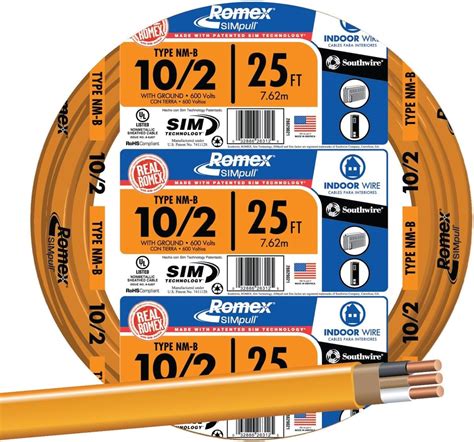 Southwire Romex Brand Simpull Solid Indoor 10/2 W/G NMB Cable 25ft coil ...