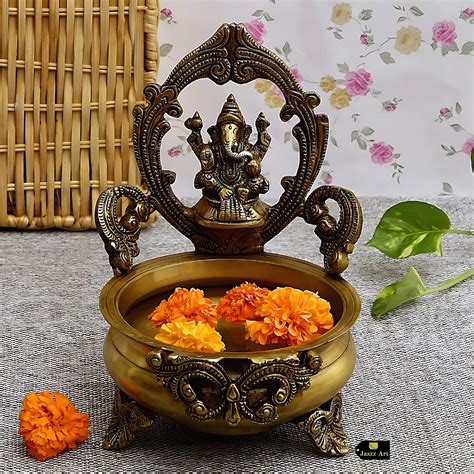 Buy Two Moustaches Brass Ethnic Carved Ganesha Design 7 Inches Brass ...