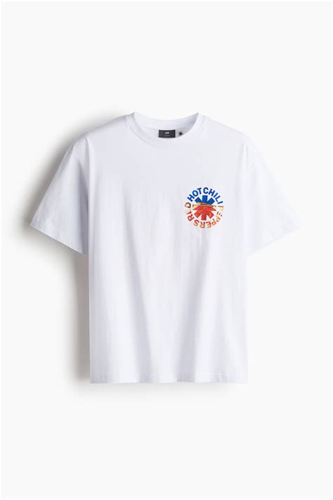 Loose Fit T-shirt - White/Red Hot Chili Peppers - Men | H&M IN