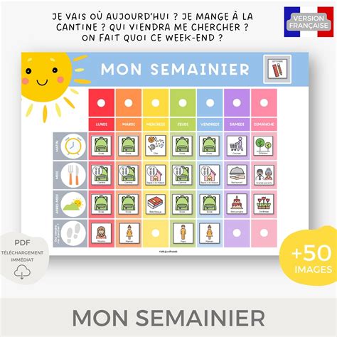 Semainier enfant, Planning enfant imprimable, Calendrier, Planning ...