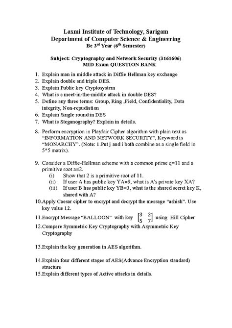 cns question bank - Laxmi Institute of Technology, Sarigam Department ...