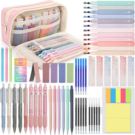 DazSpirit 61 PCS Aesthetic Stationery Supplies with Pencil Case, 12 ...