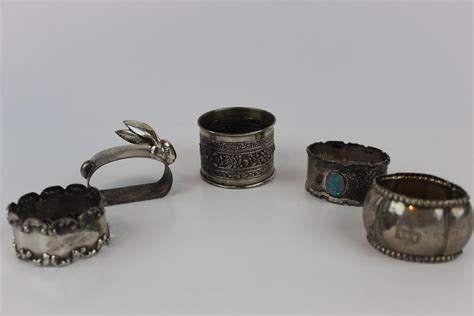 Lot - (5) Vintage Sterling Napkin Rings (marked)