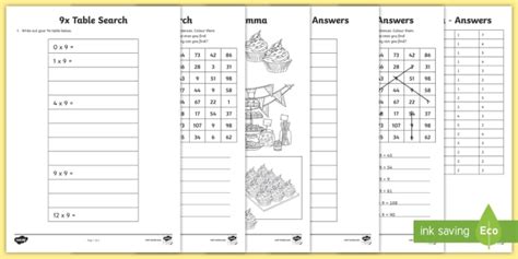 9 x Tables Search - 9 x Tables Search (teacher made)