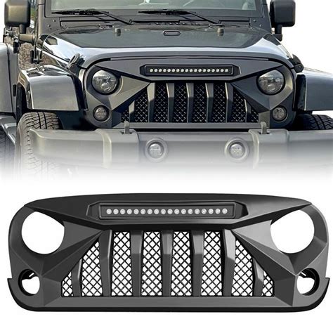 For 07-18 Jeep Wrangler JK Front Grill Mars Grille W/LED Off-Road Lights Black | eBay