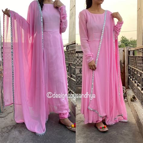 Pink Flaired Anarkali Ethnic Gown Readymade Dress With Mirror - Etsy India