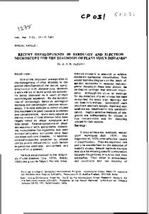 Recent Developments In Serology And Electron Microscopy For The ...