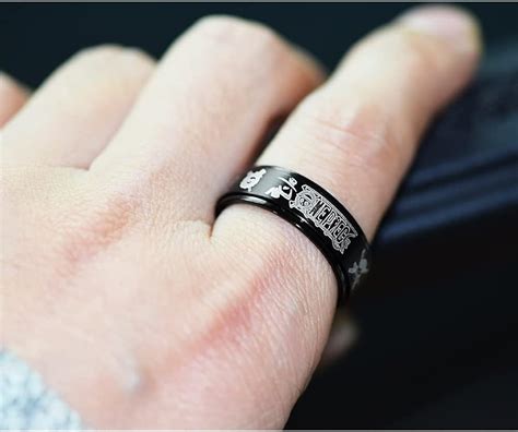 Buy Black Stainless Steel One Piece Ring Anime Rings for Men Luffy ...