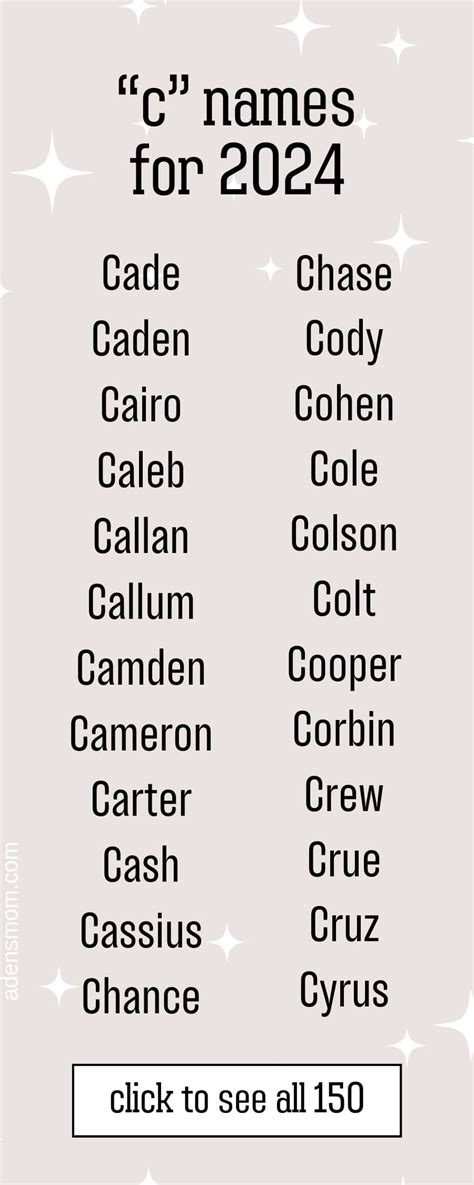 1 Syllable Boy Names Starting with C
