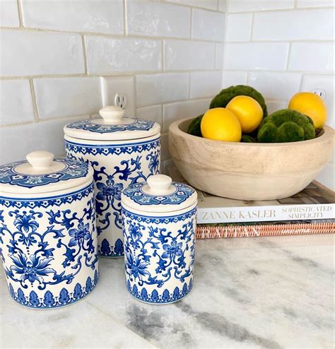 Blue and White Chinoiserie Kitchen Canisters - $26 Set