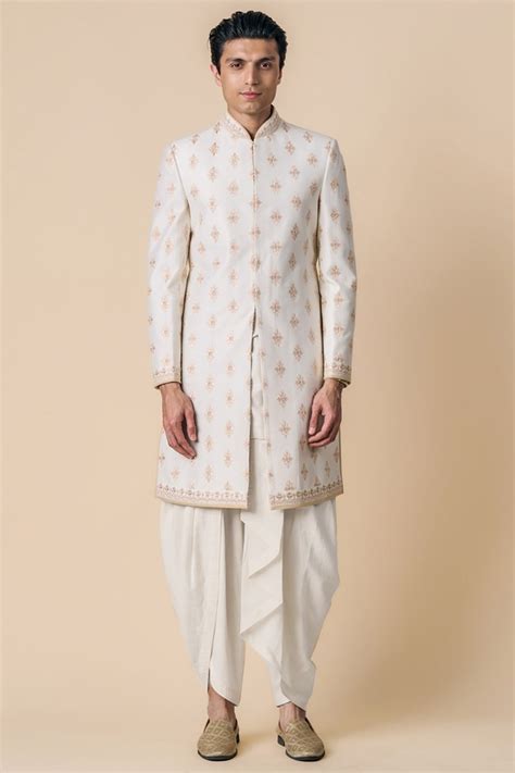 Buy Ivory All Over Butta Embroidered Achkan for Men from Tasva 1076656
