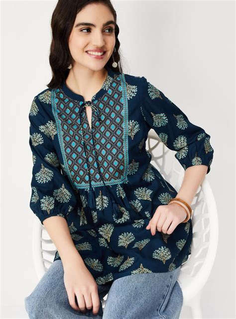 Buy Women Printed Tie-Up Neck Tunic Online at just Rs. 699.0 ...