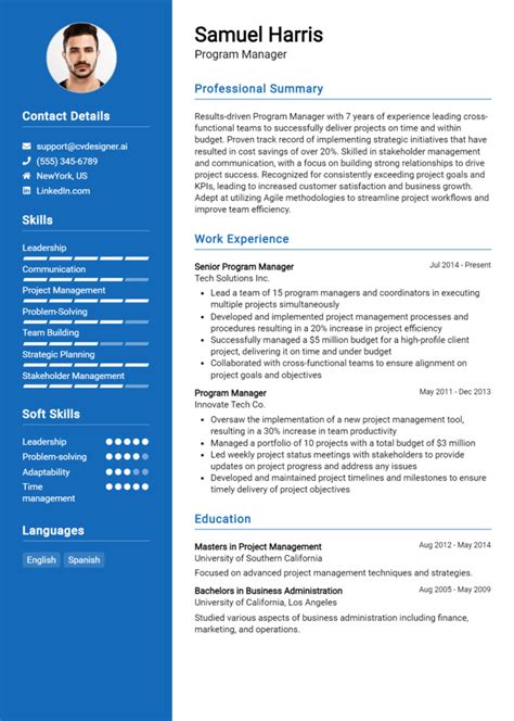 Resume Examples for Program Manager 的图像结果