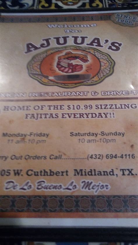 Menu at Ajuua's Mexican Restaurant, Midland