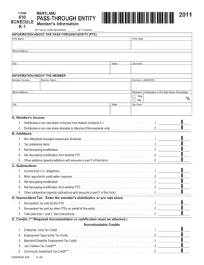Fillable Online 510 PASS-THROUGH ENTITY SCHEDULE Member's Information K ...