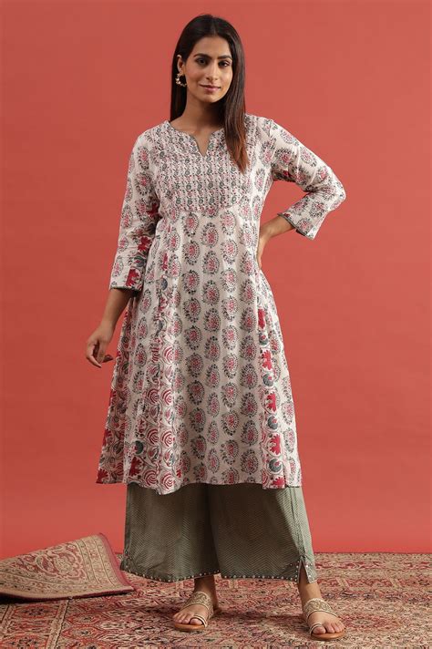 Buy White Multi-Coloured Hand Block Print Flared Kurta @ 4599 | W for ...