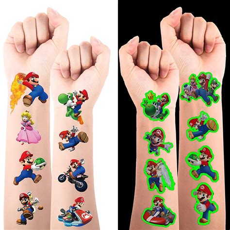Buy 6 Sheets Mario Temporary Tattoos for Kids, Mario Party Supplies ...