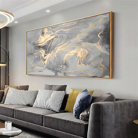Amazon.com: Wall Art Abstract Canvas Painting Gray gold Wall Decor ...