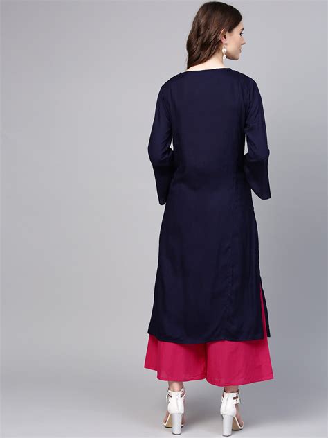 Shop Blue Yoke Design Kurta With Pink Solid Palazzos Online