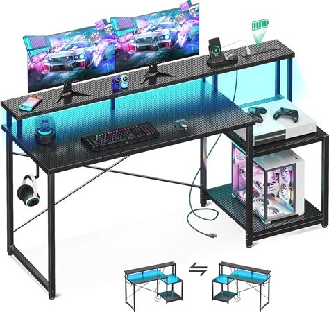 Amazon.com: AODK Computer Desk, 56 Inch Gaming Desk with Led Lights ...
