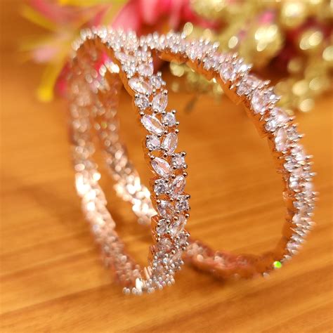 MARQUESE CZ DIAMOND LOOK GOLD PLATED BANGLES – Sanvi Jewels