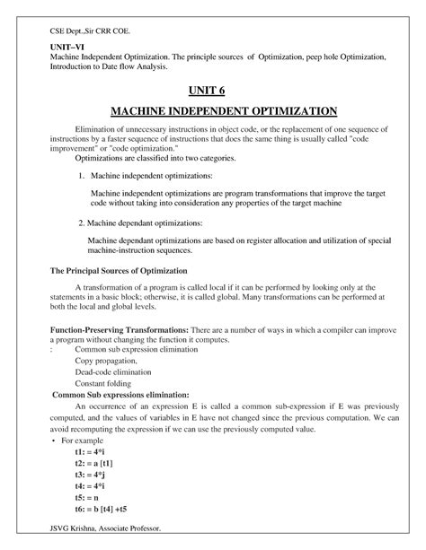 Compiler Design Unit-6 - UNIT–VI Machine Independent Optimization. The ...
