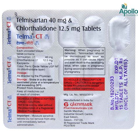 Telma-CT 40/12.5 Tablet 15's Price, Uses, Side Effects, Composition ...