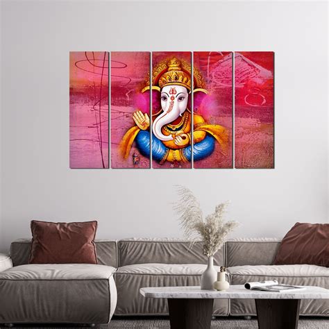 Spiritual Lord Ganesh Wall Painting 5 Pieces – Decor Smart