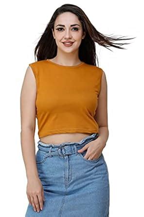 Clafoutis Round Neck Slim Fit Crop top for Women Yellow : Amazon.in ...