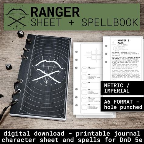 RANGER Character Sheet and Spell Book for Dnd 5e Form Fillable Pdfs and ...