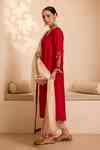 Buy Red Embroidery, Sequins V-neck A-line Kurta Set With Dupatta For ...